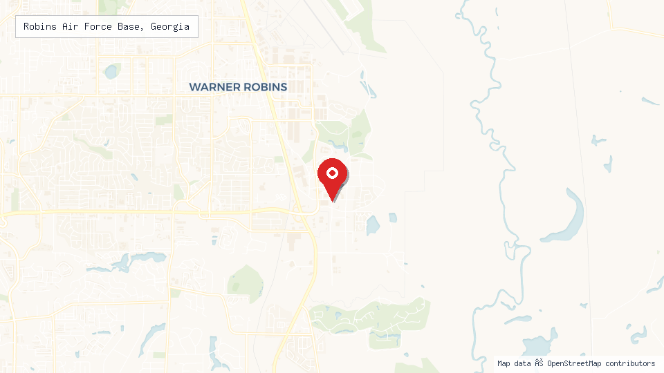 Street map of Robins Air Force Base, Georgia with location pin