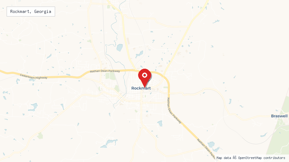 Street map of Rockmart, Georgia with location pin
