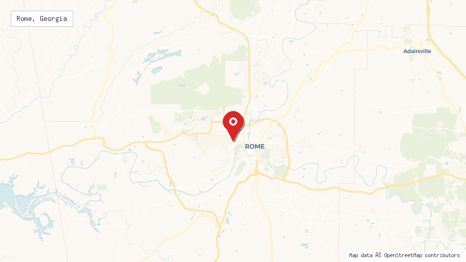 Street map of Rome, Georgia with location pin