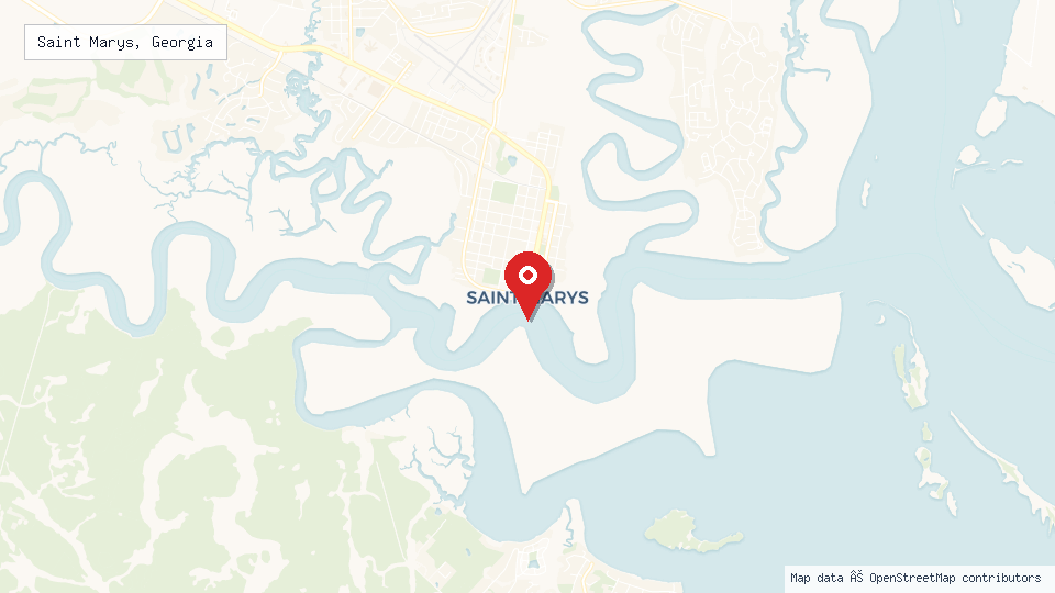 Street map of Saint Marys, Georgia with location pin