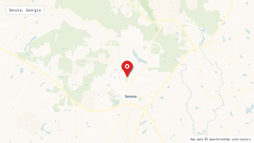Street map of Senoia, Georgia with location pin