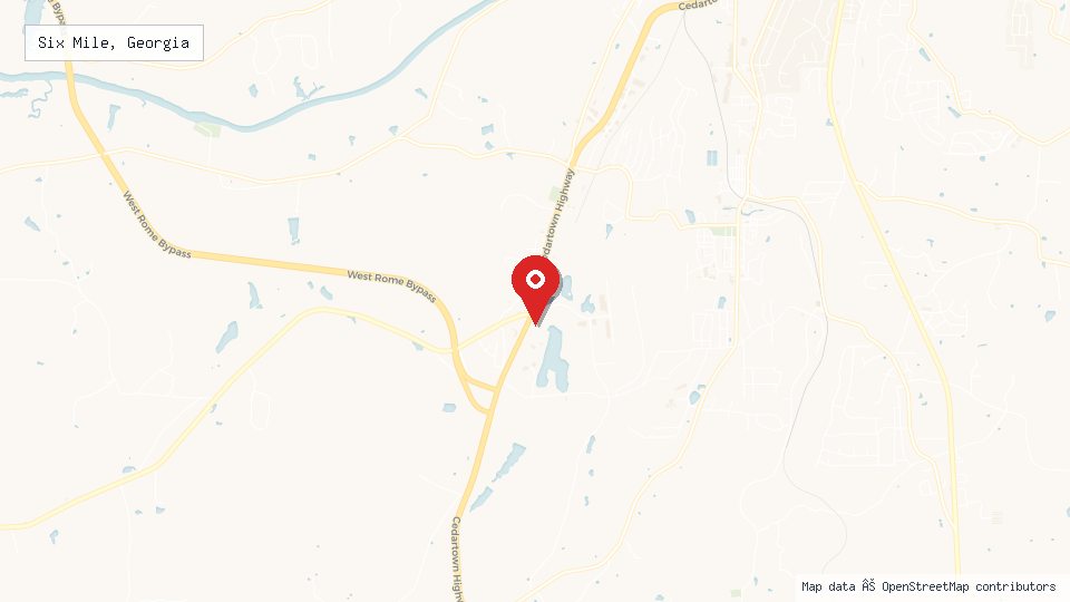 Street map of Six Mile, Georgia with location pin