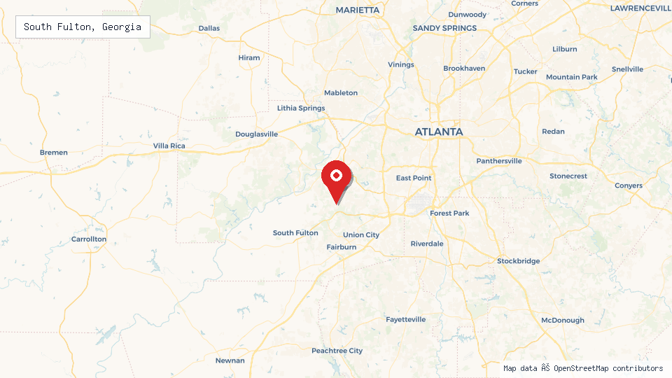 Street map of South Fulton, Georgia with location pin