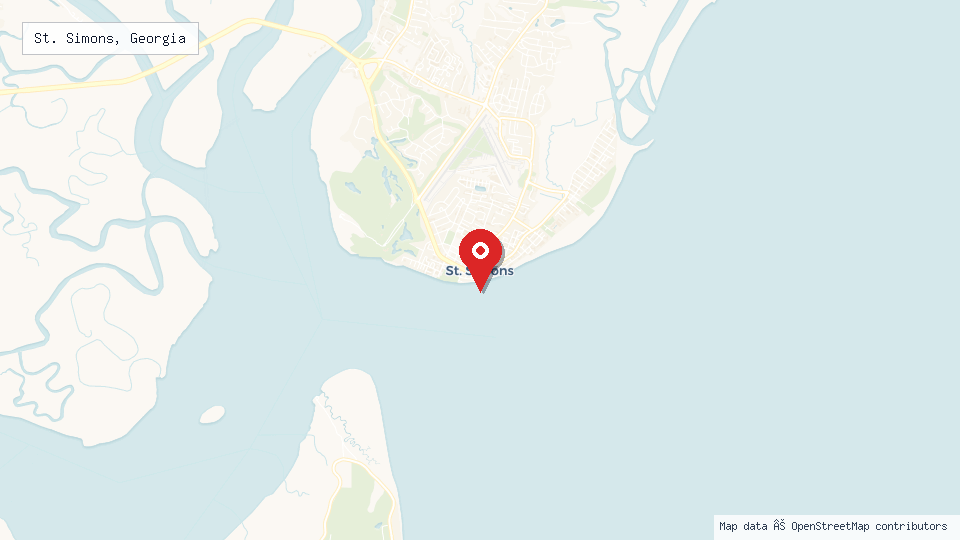 Street map of St. Simons, Georgia with location pin