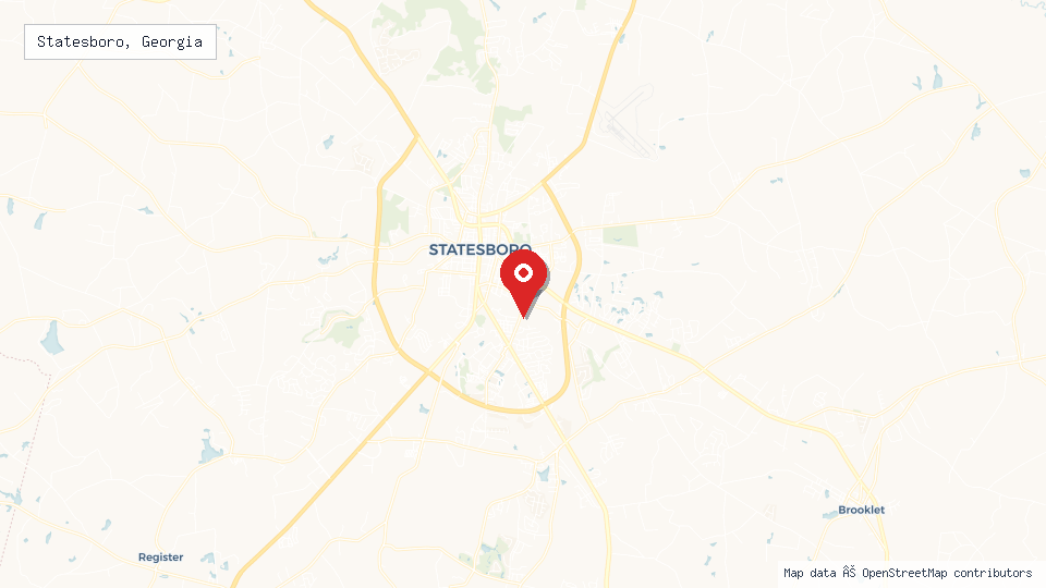 Street map of Statesboro, Georgia with location pin
