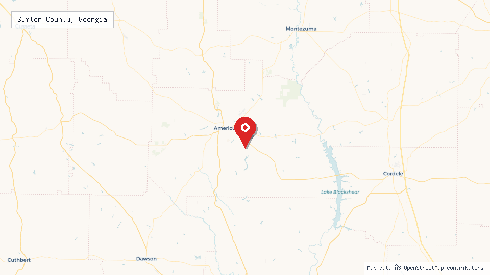 Street map of Sumter County, Georgia with location pin