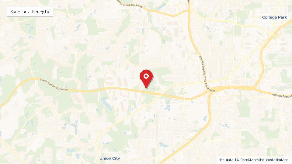 Street map of Sunrise, Georgia with location pin
