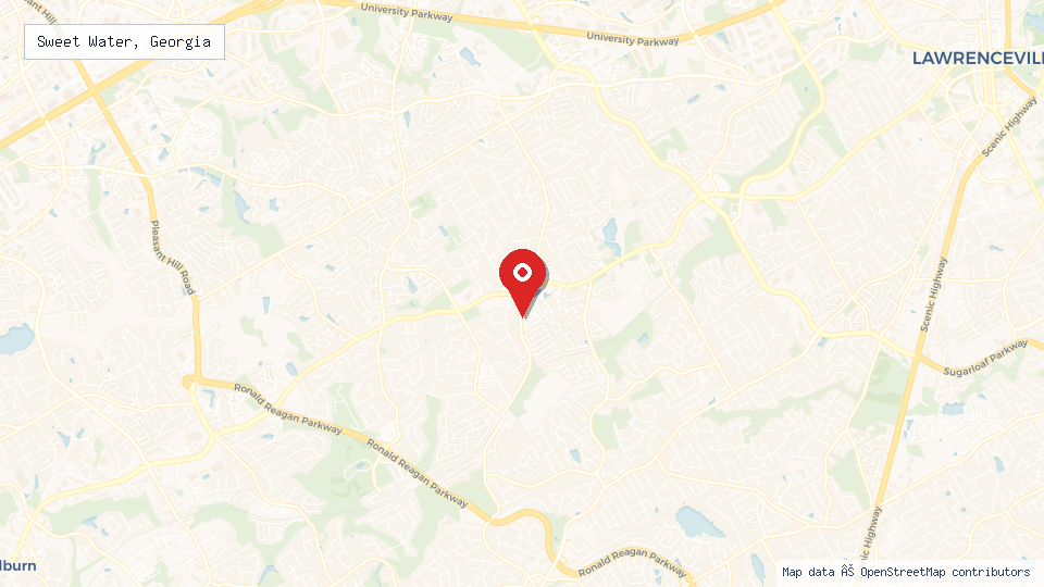Street map of Sweet Water, Georgia with location pin