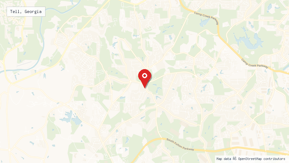 Street map of Tell, Georgia with location pin