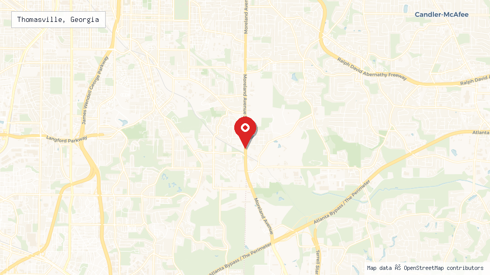 Street map of Thomasville, Georgia with location pin