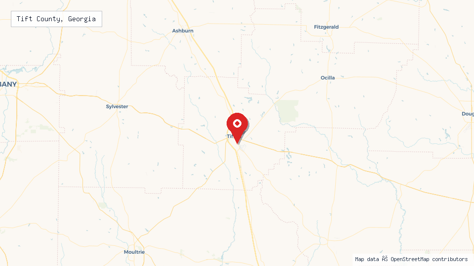 Street map of Tift County, Georgia with location pin