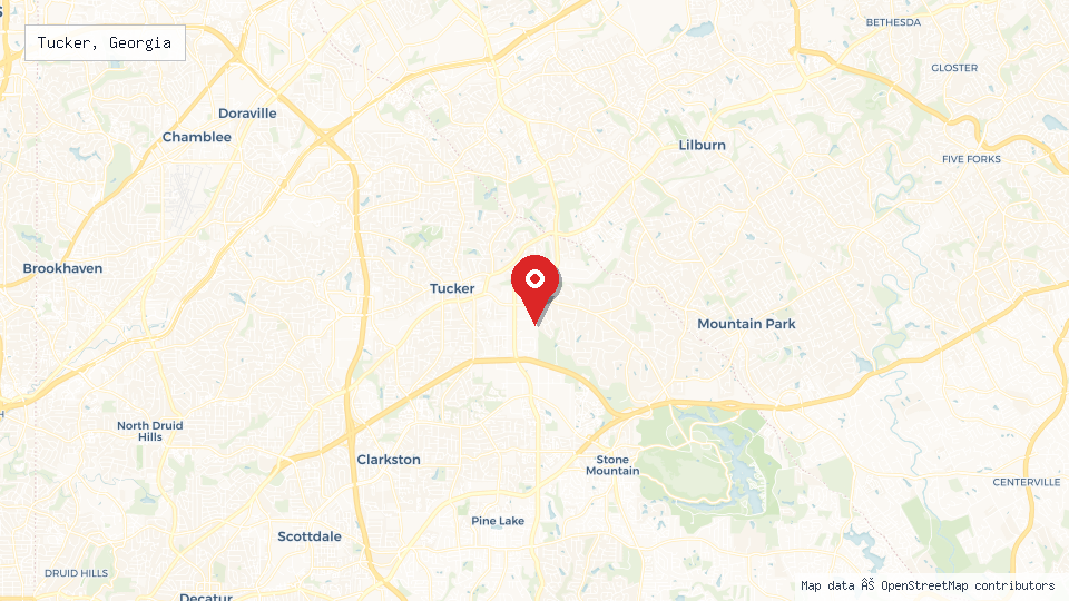 Street map of Tucker, Georgia with location pin