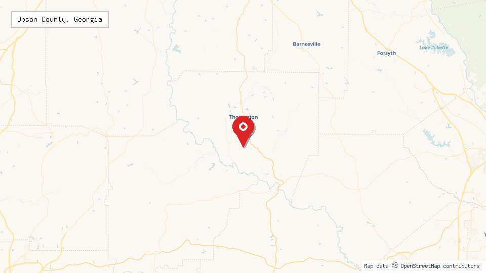 Street map of Upson County, Georgia with location pin