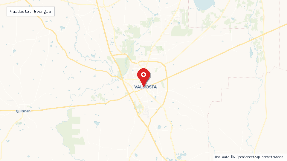 Street map of Valdosta, Georgia with location pin