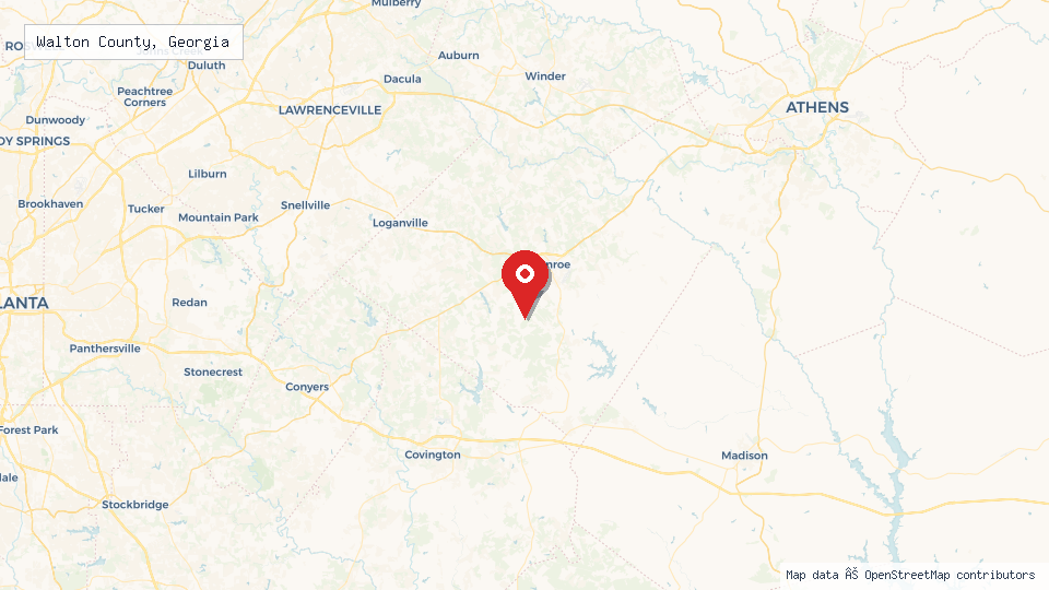 Street map of Walton County, Georgia with location pin