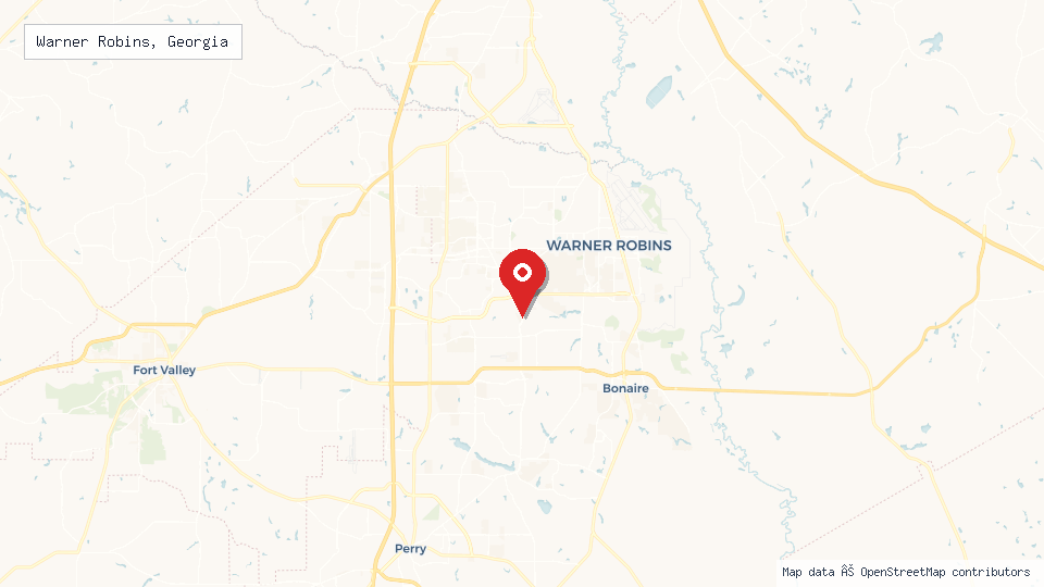 Street map of Warner Robins, Georgia with location pin