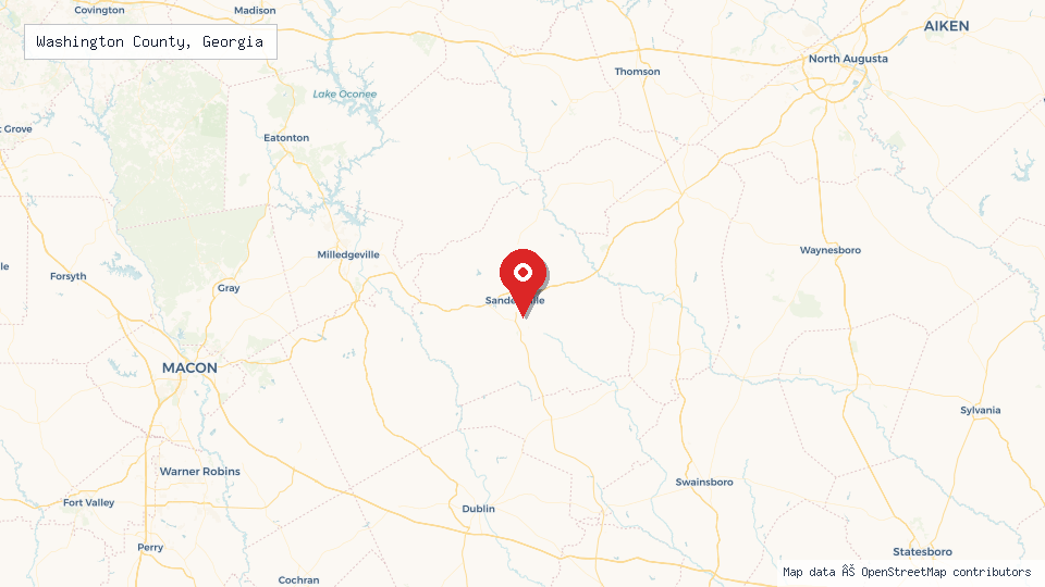 Street map of Washington County, Georgia with location pin