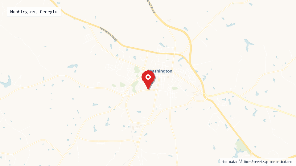 Street map of Washington, Georgia with location pin