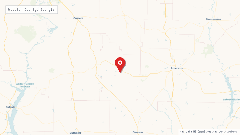 Street map of Webster County, Georgia with location pin