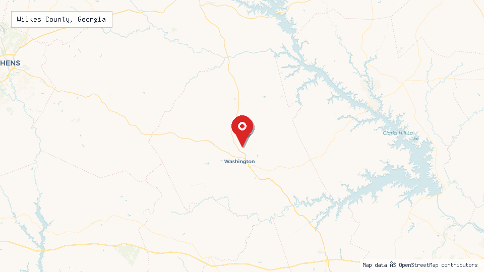 Street map of Wilkes County, Georgia with location pin