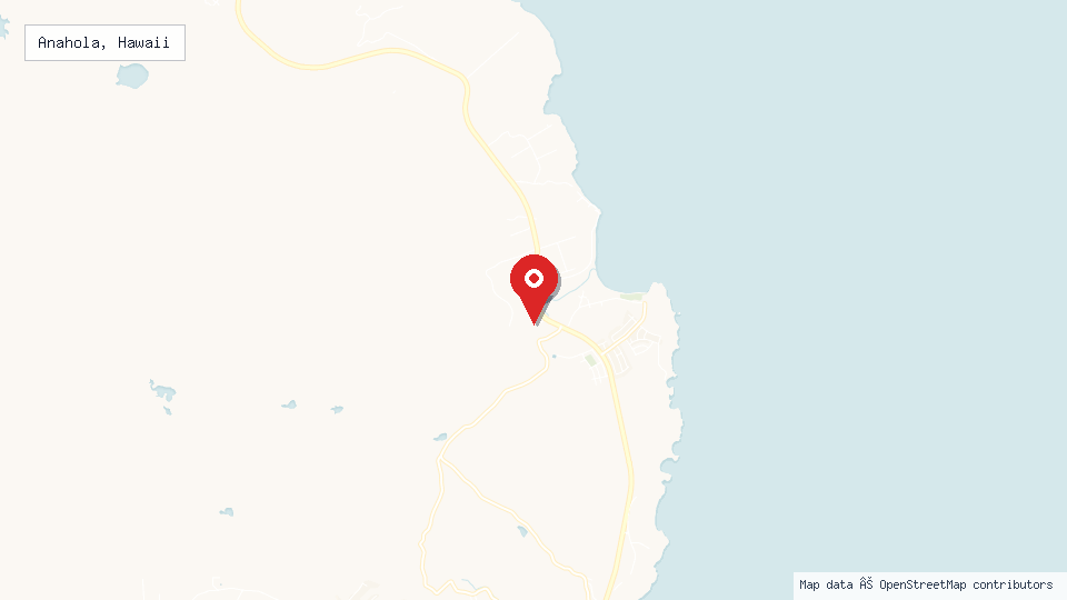 Street map of Anahola, Hawaii with location pin
