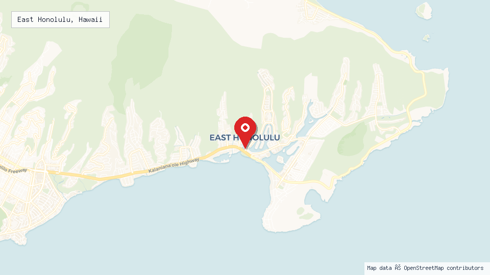 Street map of East Honolulu, Hawaii with location pin