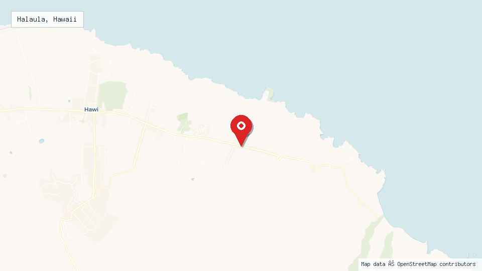 Street map of Halaula, Hawaii with location pin