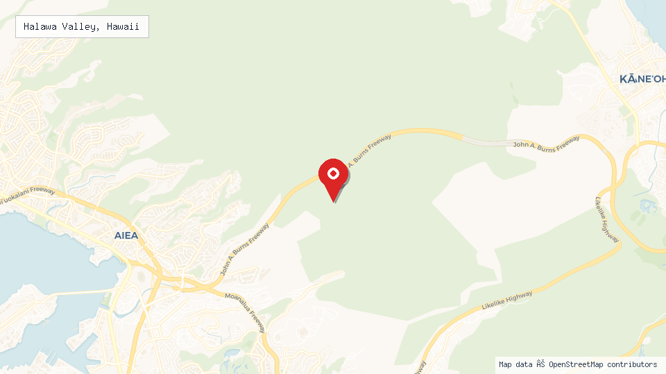 Street map of Halawa Valley, Hawaii with location pin