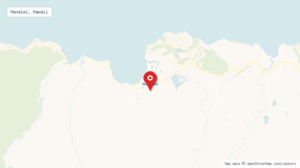 Street map of Hanalei, Hawaii with location pin