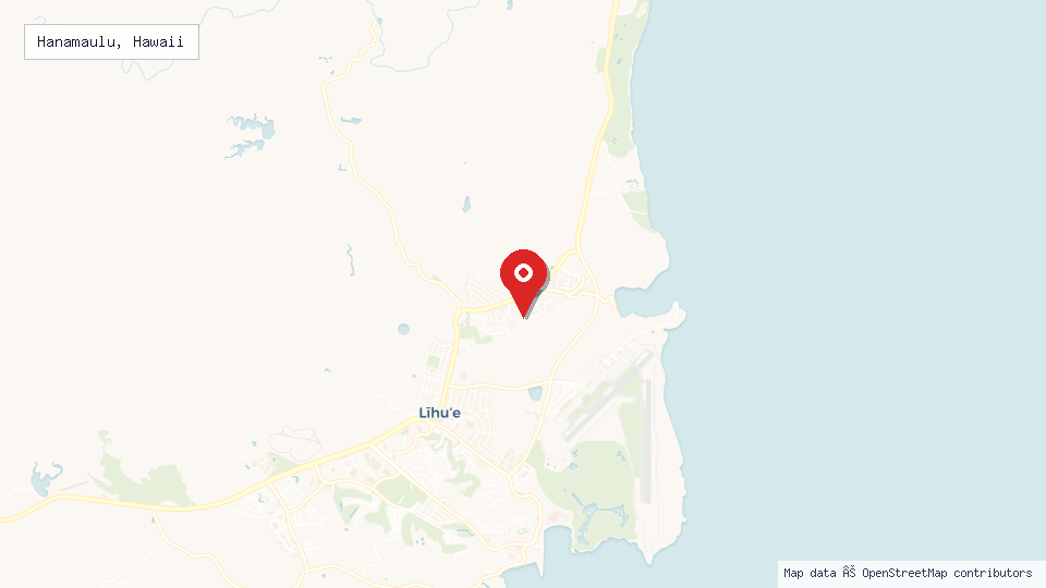 Street map of Hanamaulu, Hawaii with location pin