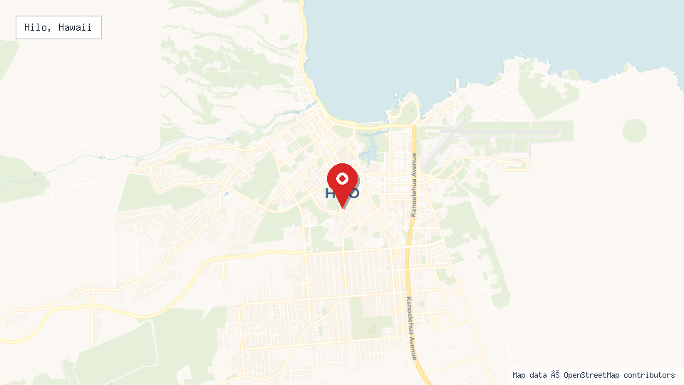Street map of Hilo, Hawaii with location pin
