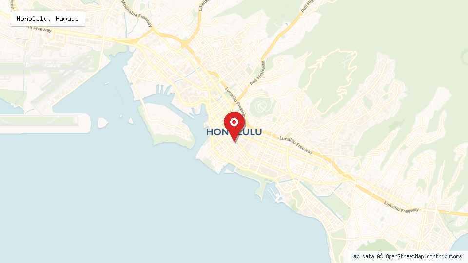 Street map of Honolulu, Hawaii with location pin