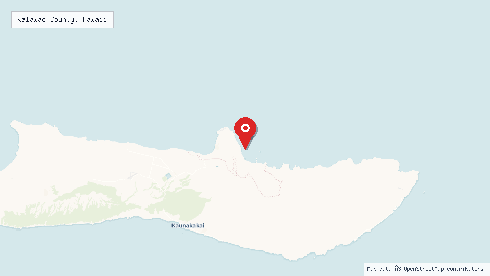 Street map of Kalawao County, Hawaii with location pin