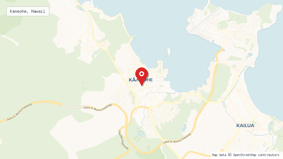 Street map of Kaneohe, Hawaii with location pin