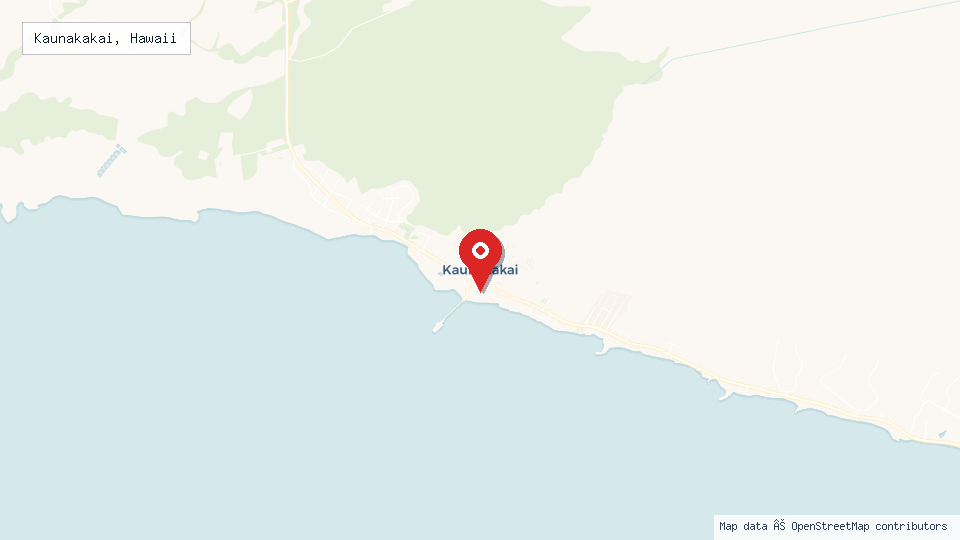 Street map of Kaunakakai, Hawaii with location pin