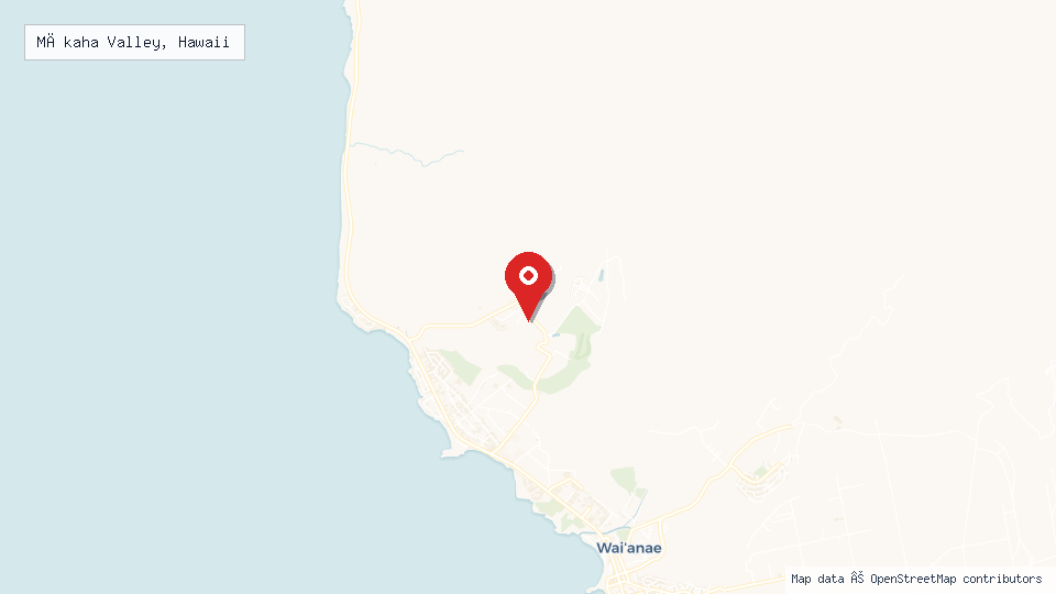 Street map of Mākaha Valley, Hawaii with location pin