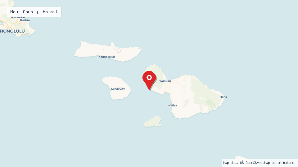Street map of Maui County, Hawaii with location pin