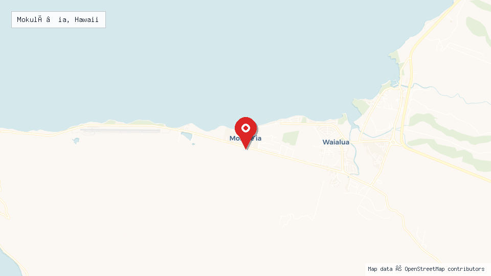Street map of Mokulē‘ia, Hawaii with location pin