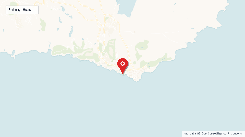 Street map of Poipu, Hawaii with location pin