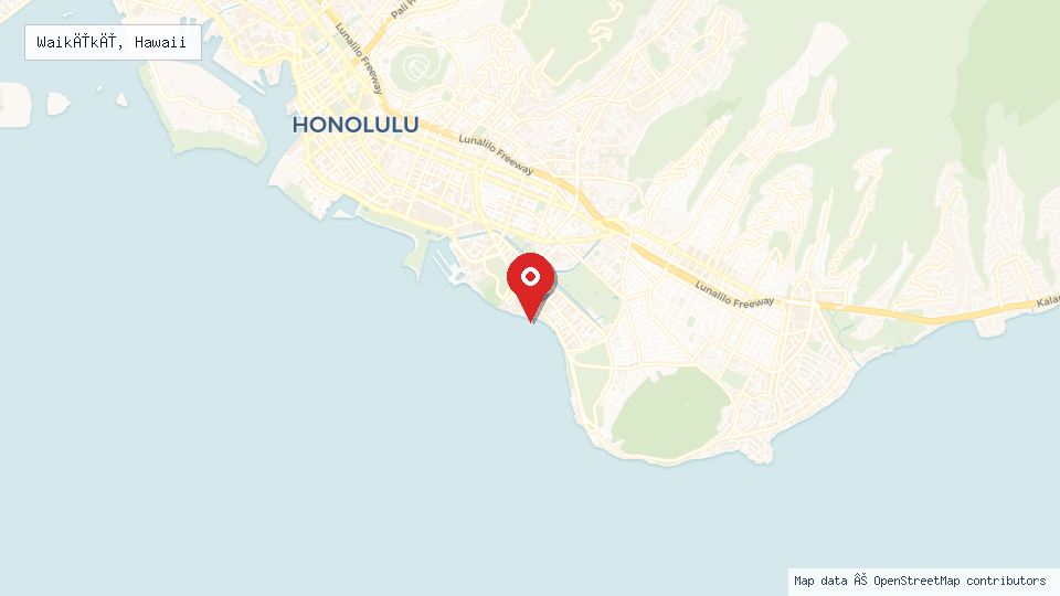 Street map of Waikīkī, Hawaii with location pin