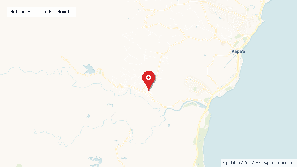 Street map of Wailua Homesteads, Hawaii with location pin
