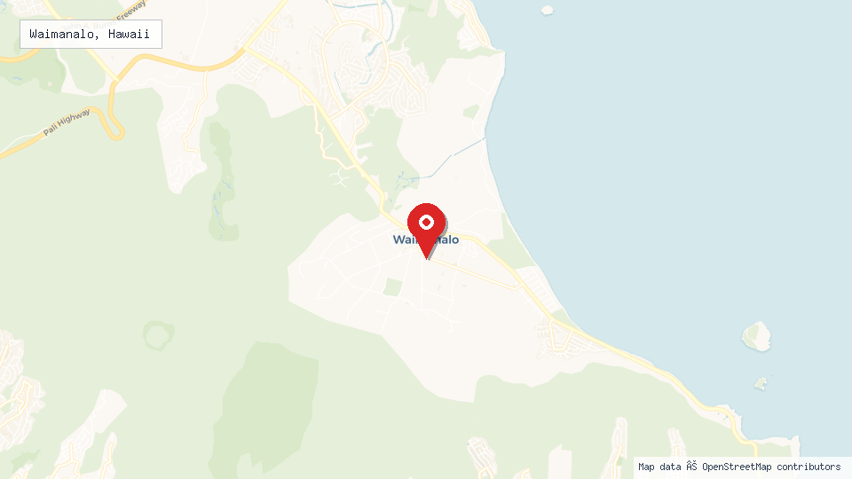 Street map of Waimanalo, Hawaii with location pin