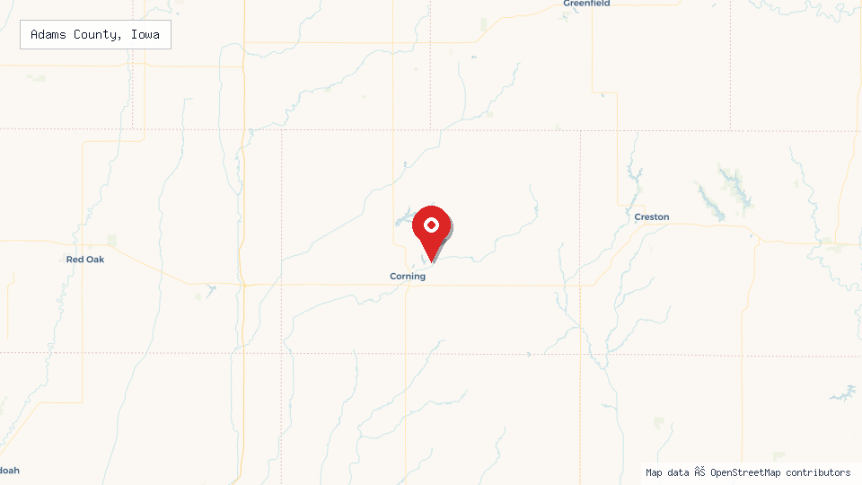 Street map of Adams County, Iowa with location pin