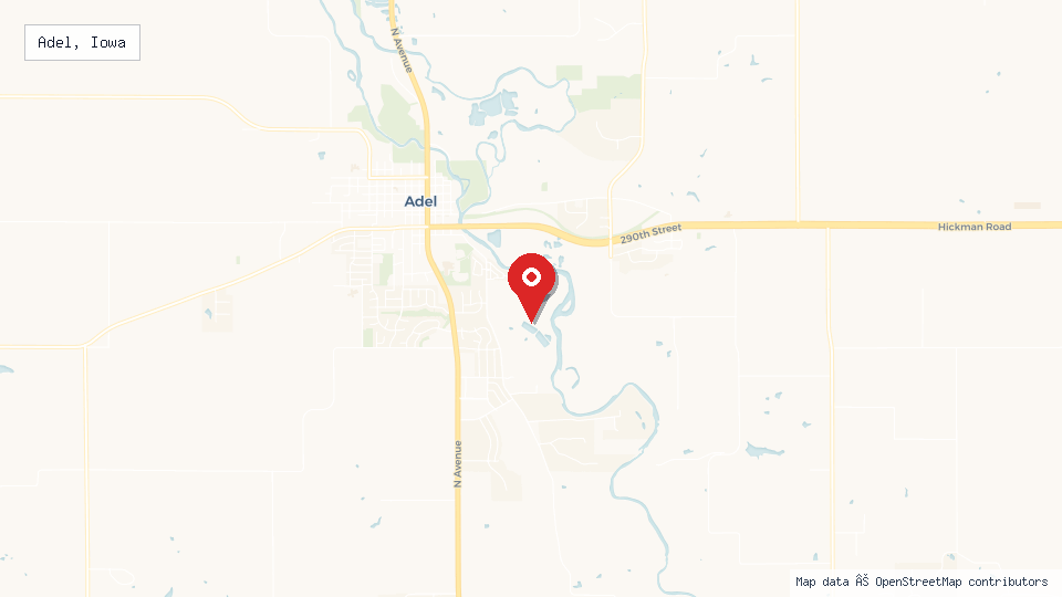 Street map of Adel, Iowa with location pin