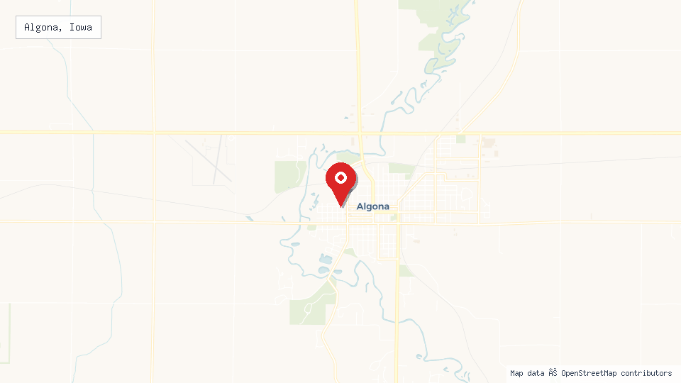 Street map of Algona, Iowa with location pin