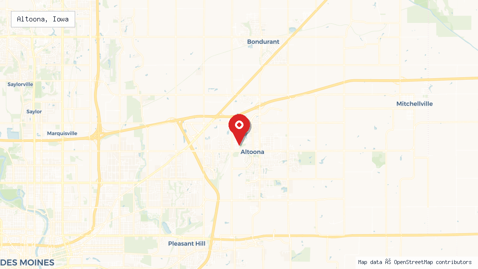 Street map of Altoona, Iowa with location pin