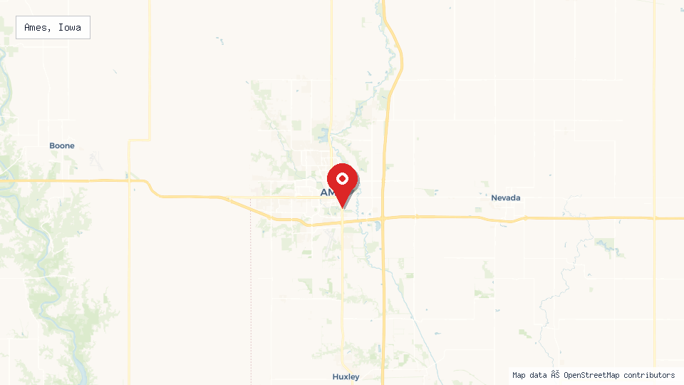 Street map of Ames, Iowa with location pin