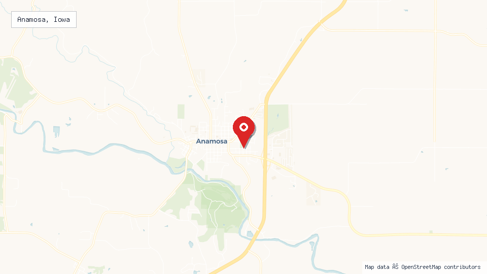 Street map of Anamosa, Iowa with location pin
