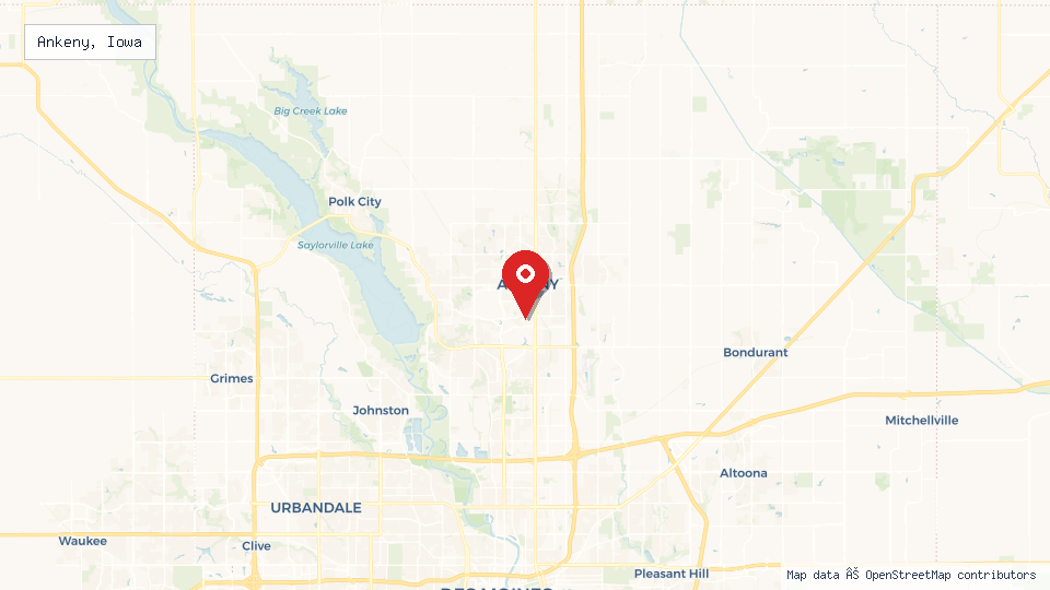 Street map of Ankeny, Iowa with location pin