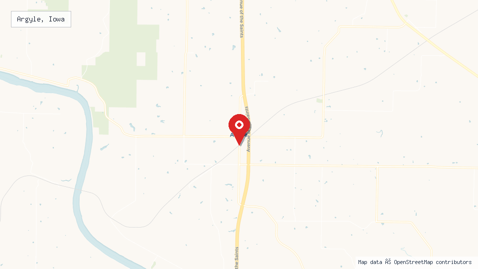 Street map of Argyle, Iowa with location pin